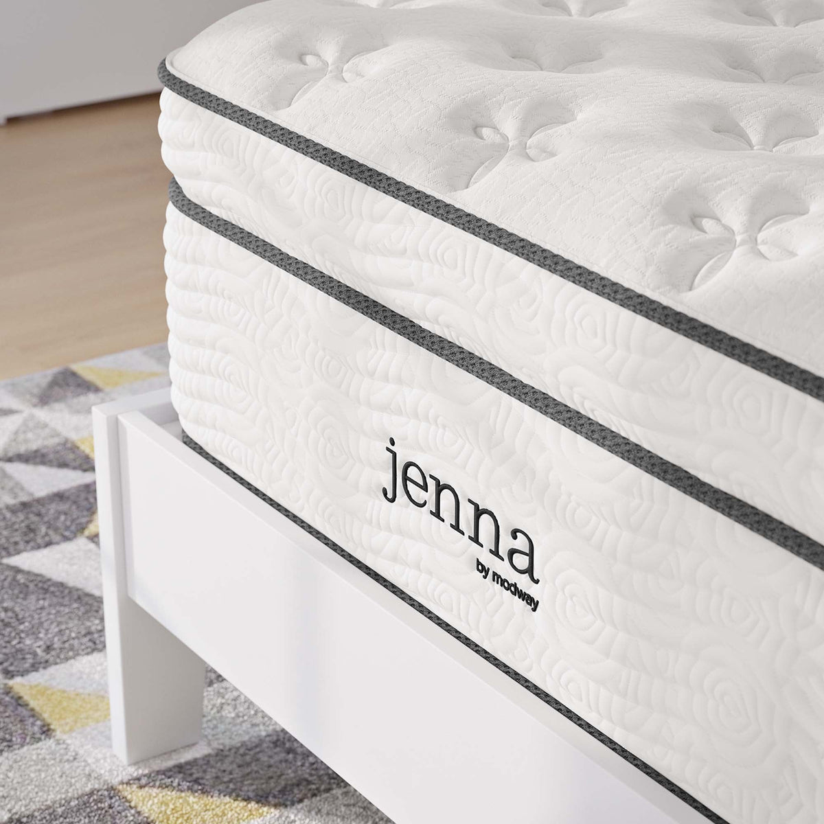 Twin Jenna 14in innerspring foam mattress in white with dark gray edge stripes by Modway on Tampa Home & Garden Store