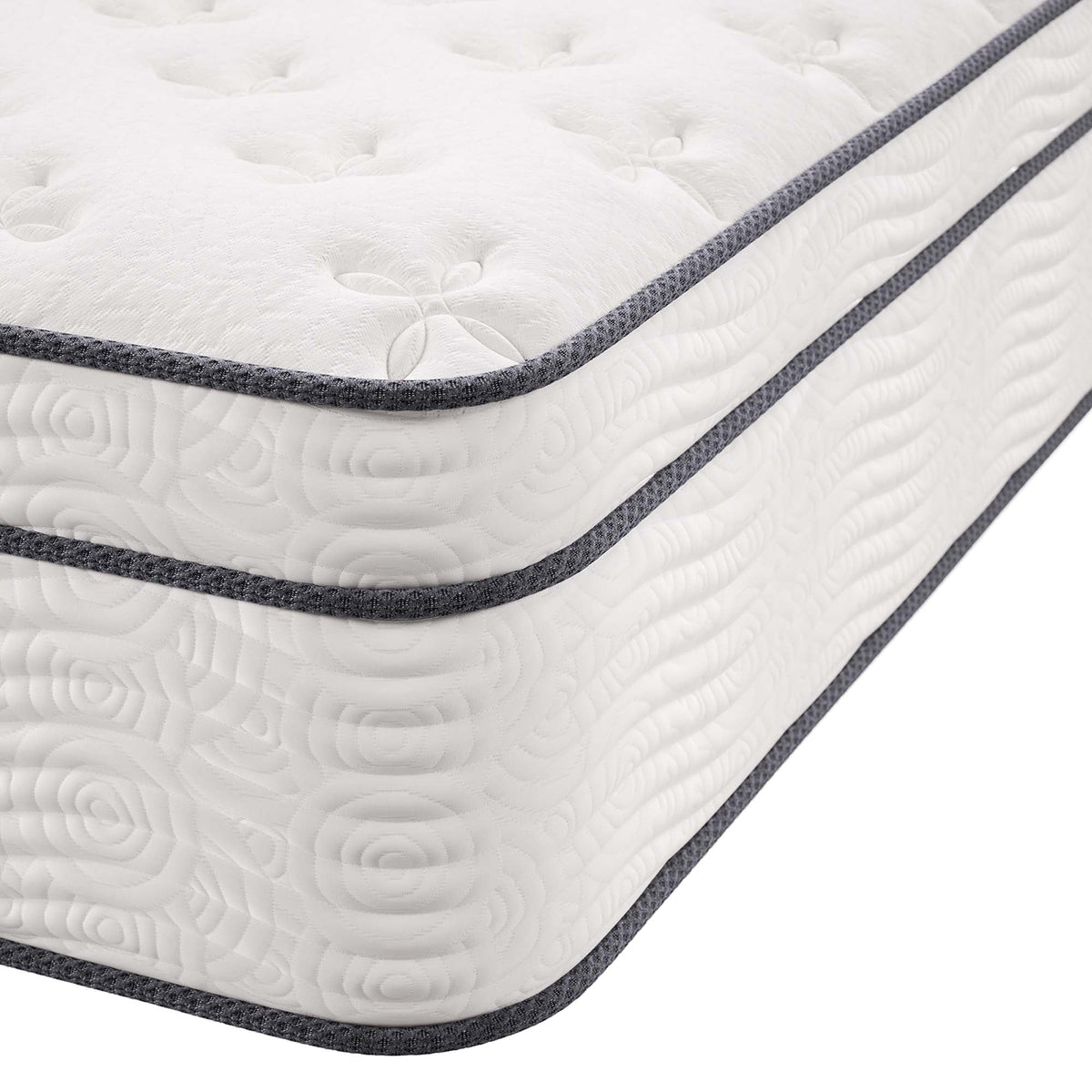 Jenna 14in Innerspring & Foam Mattress Twin by Modway, white quilted top with gray edge binding on Tampa Home & Garden Store