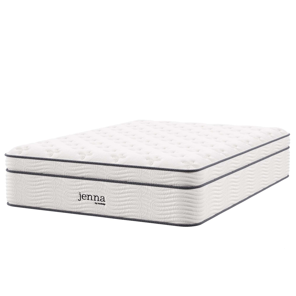 Jenna 14in twin innerspring foam mattress with white quilted cover and gray piping by Modway on Tampa Home & Garden Store