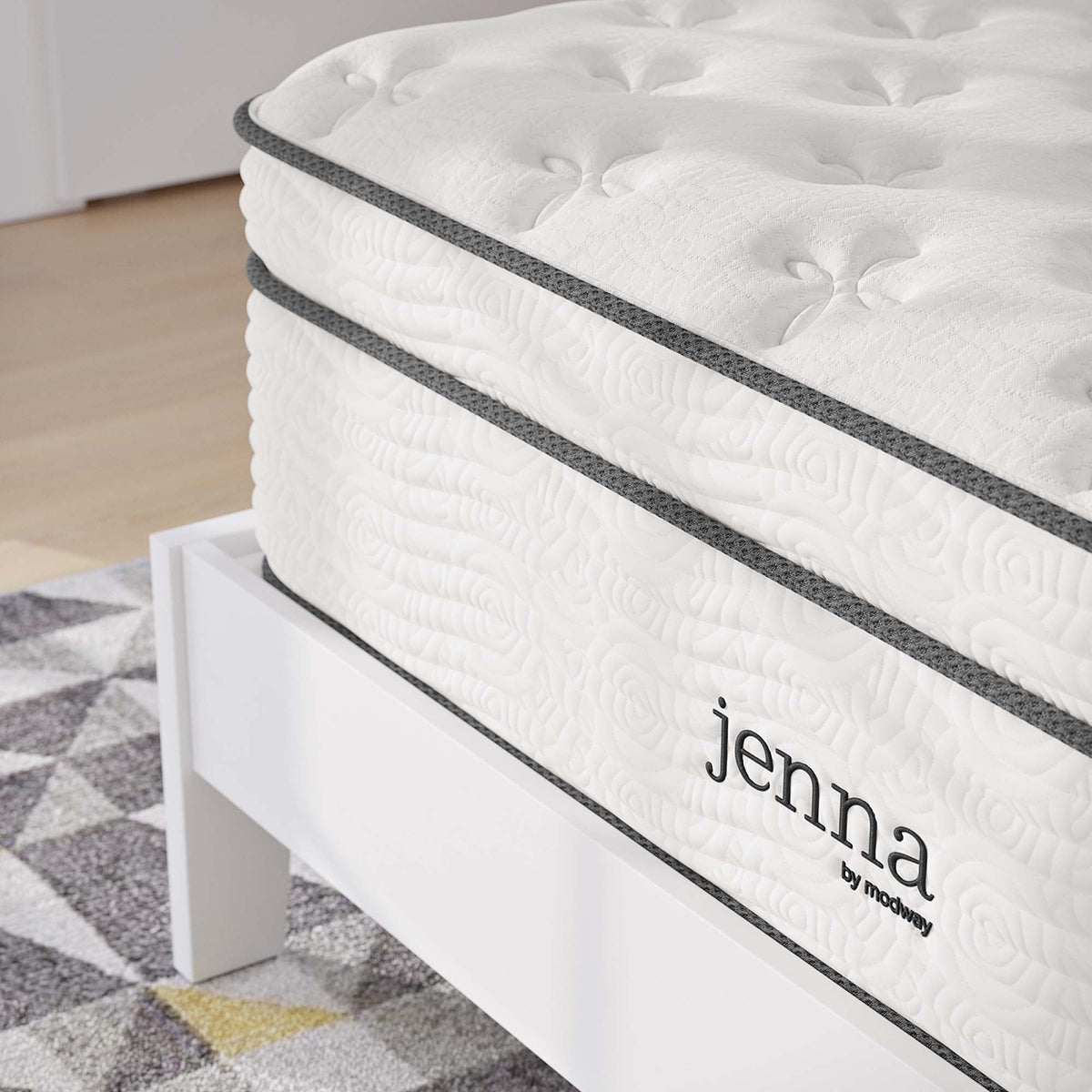 Jenna 14in innerspring foam twin mattress with white cover and gray edge bands by Modway on Tampa Home & Garden Store