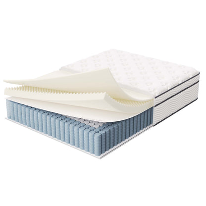 Twin Jenna 14in innerspring foam mattress with white quilted top and blue coil HouseOfZazla on Tampa Home & Garden Store