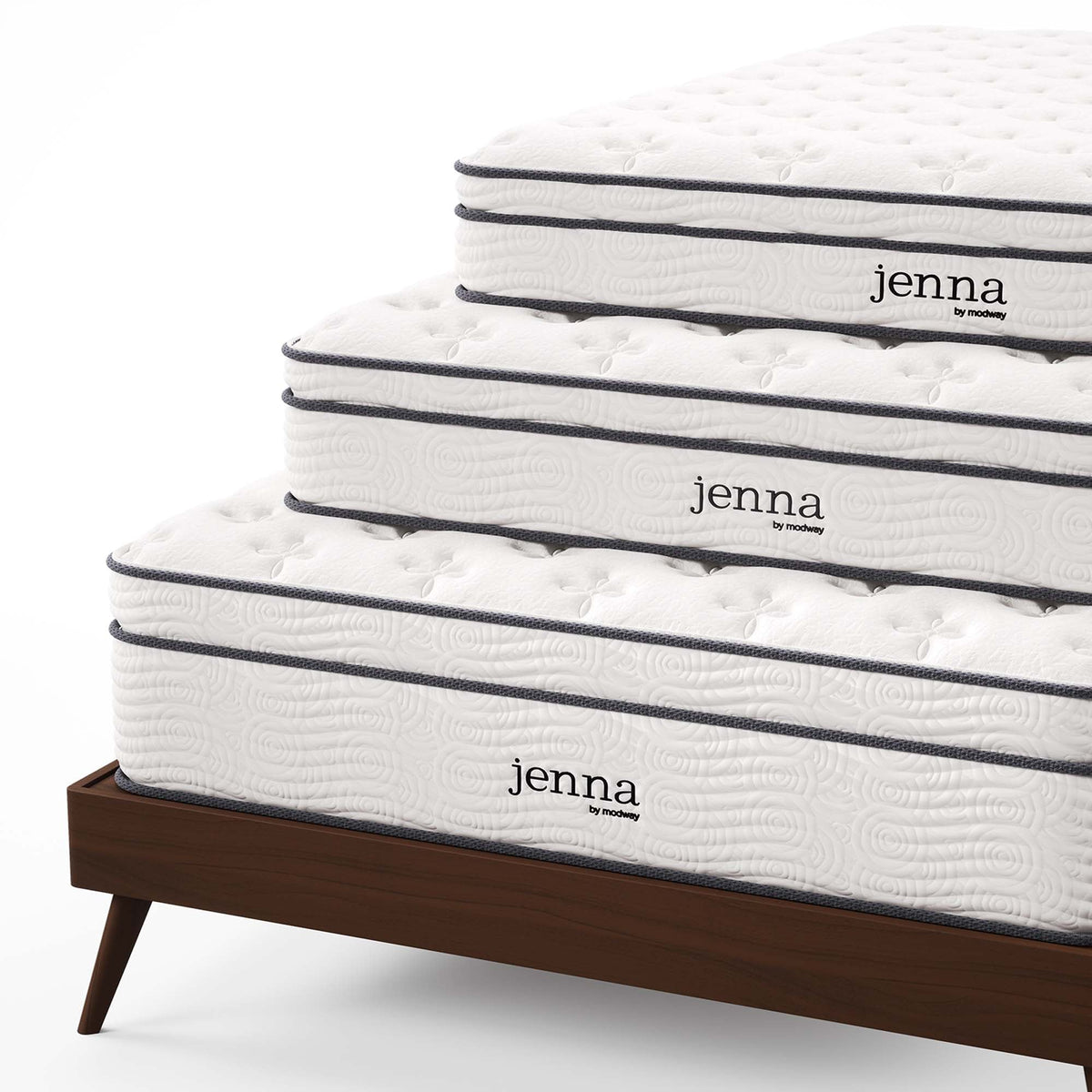 Jenna twin mattresses by Modway, white quilted innerspring foam set of 4 on wood bed frame on Tampa Home & Garden Store
