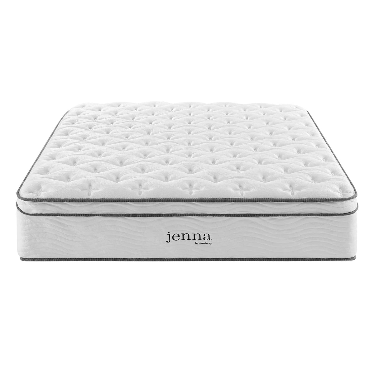 Twin Jenna 14in innerspring foam mattress with white quilted top and gray edge piping by Modway on Tampa Home & Garden Store