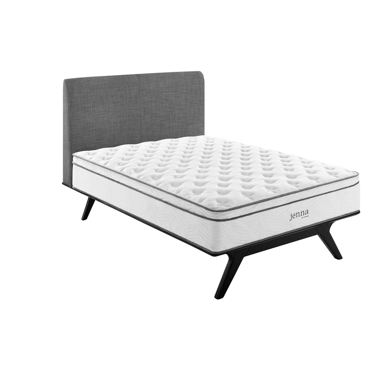 Jenna 14in innerspring foam twin mattress by Modway on gray upholstered headboard bed frame on Tampa Home & Garden Store