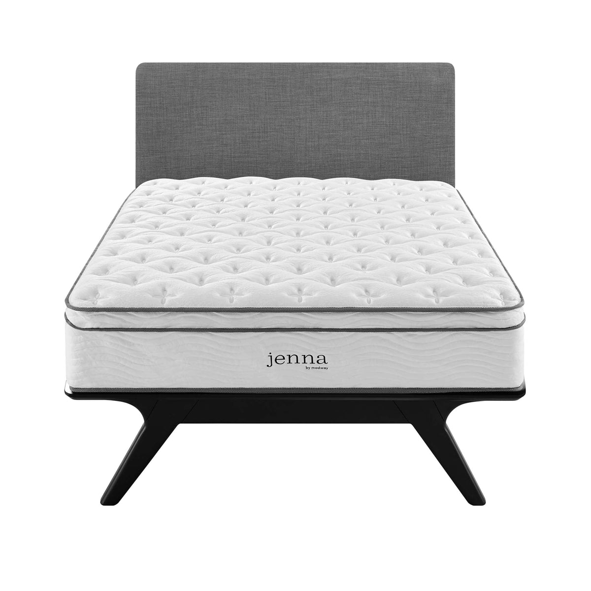 Jenna 14in twin mattress with white quilted top and gray trim, innerspring foam core by Modway on Tampa Home & Garden Store