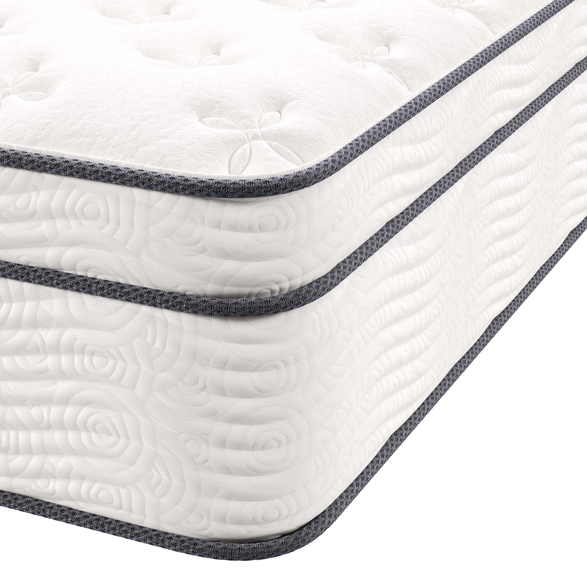 Jenna 14in twin innerspring foam mattress with white quilted surface and gray border on Tampa Home & Garden Store
