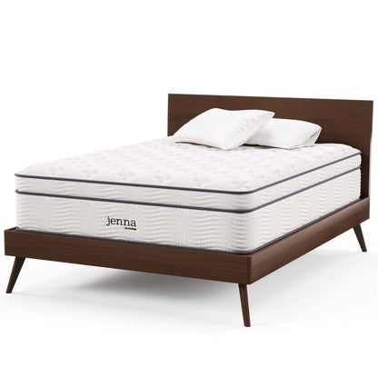 Jenna 14in innerspring foam twin mattress Modway on dark wood bed frame on Tampa Home & Garden Store