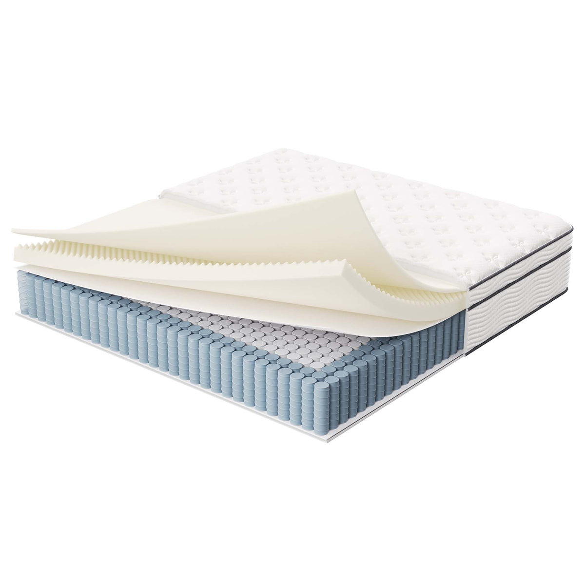 Twin Jenna 14in innerspring and foam mattress with white quilted top and blue coil base on Tampa Home & Garden Store