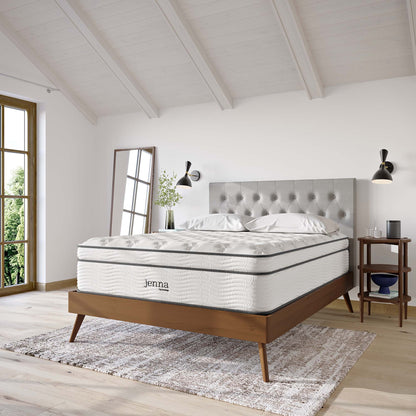 Jenna 14in twin innerspring foam mattress on wooden platform bed with tufted headboard Modway on Tampa Home & Garden Store