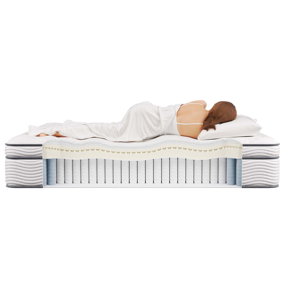 Twin Jenna 14in innerspring foam mattress by HouseOfZazla, cover, coil and foam layers on Tampa Home & Garden Store