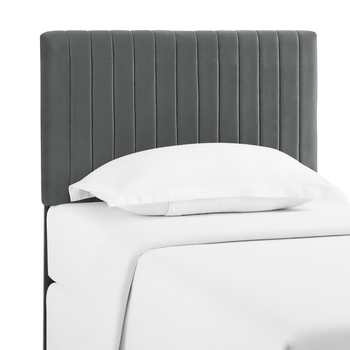 Keira Performance Velvet Headboard gray with vertical channel tufting by Modway on Tampa Home & Garden Store