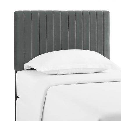 Keira Performance Velvet Headboard gray with vertical channel tufting by Modway on Tampa Home & Garden Store