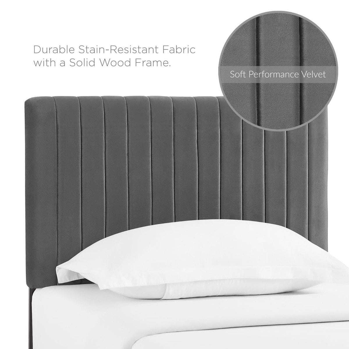 Keira Performance Velvet Headboard by Modway in gray velvet with vertical channel tufting on Tampa Home & Garden Store