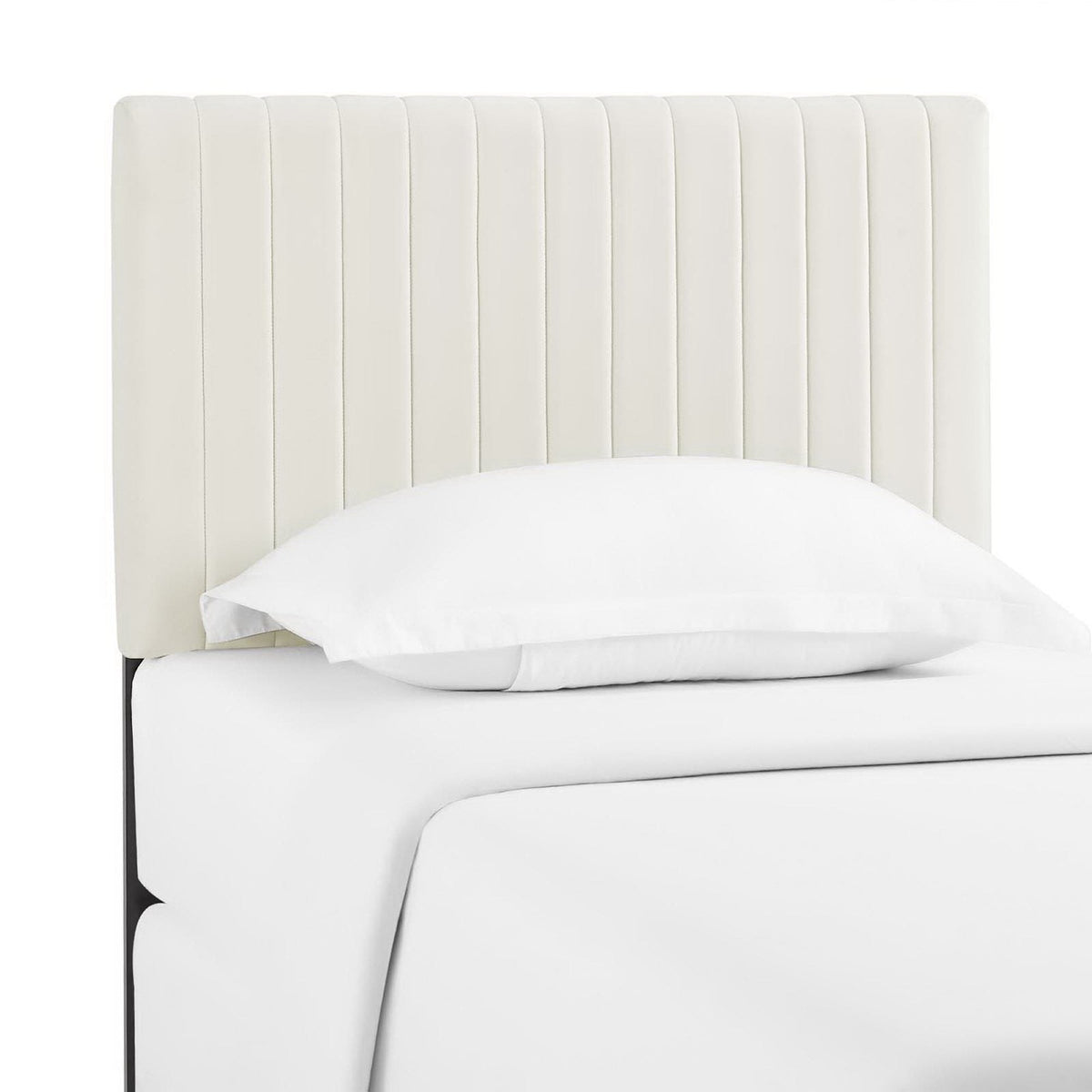 Keira Performance Velvet Headboard by Modway, white tufted velvet with vertical channels on Tampa Home & Garden Store