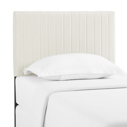 Keira Performance Velvet Headboard by Modway, white tufted velvet with vertical channels on Tampa Home & Garden Store