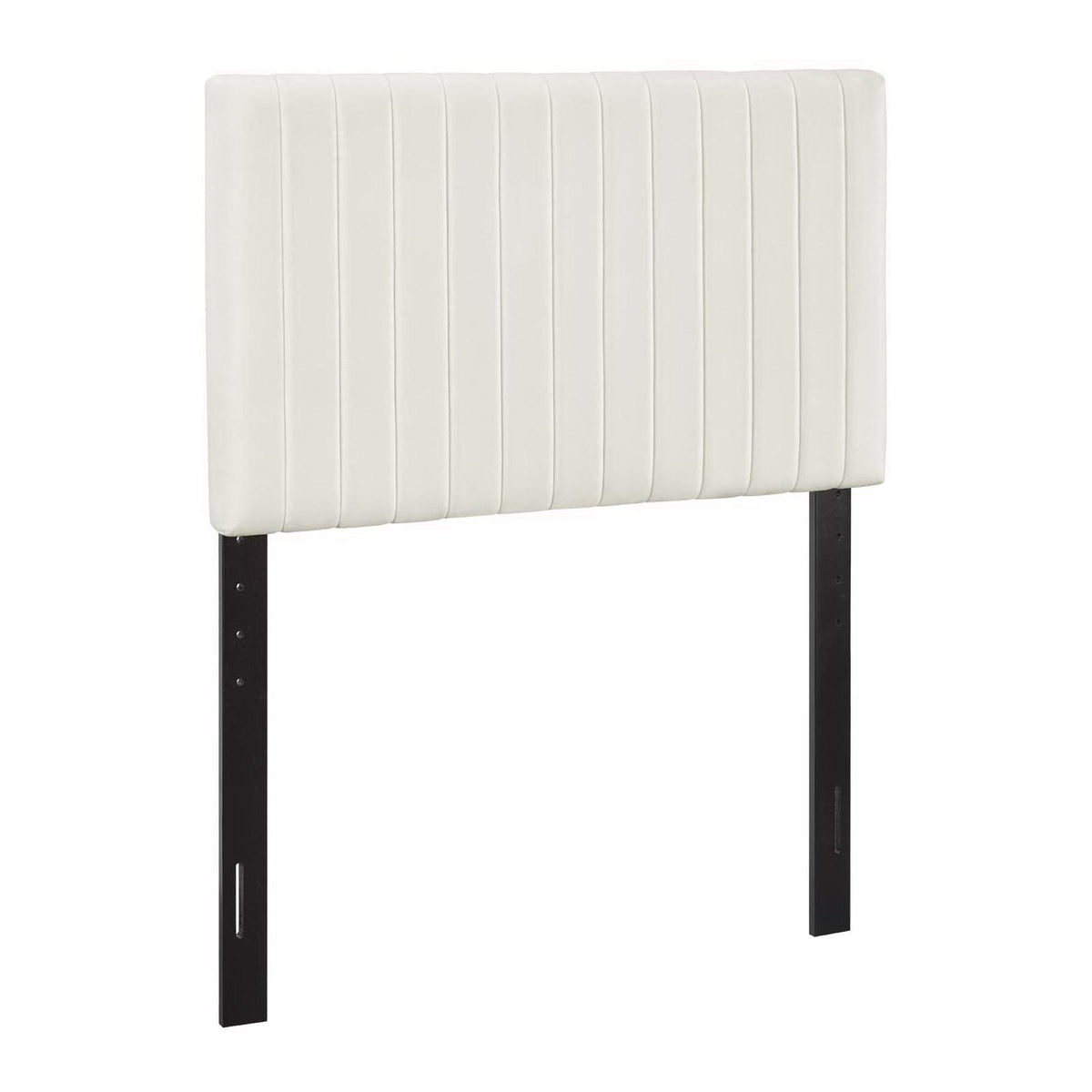 Keira velvet headboard white with vertical tufting and black metal legs on Tampa Home & Garden Store