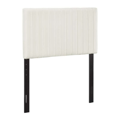 Keira velvet headboard white with vertical tufting and black metal legs on Tampa Home & Garden Store