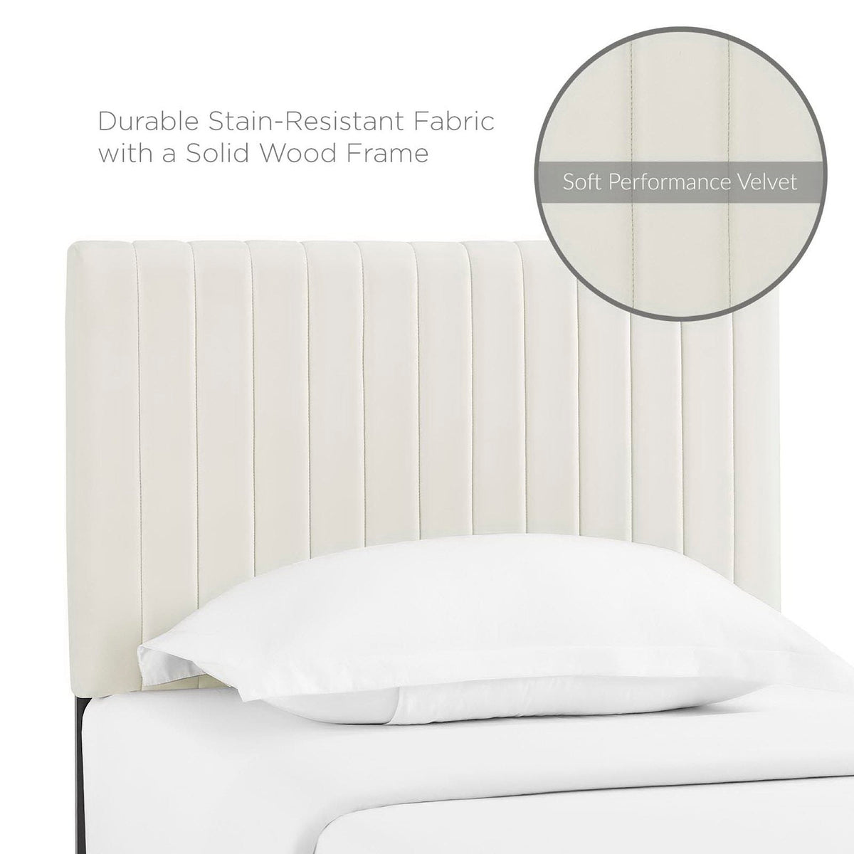 Keira Performance Velvet Headboard by Modway in cream soft velvet with vertical channeling on Tampa Home & Garden Store