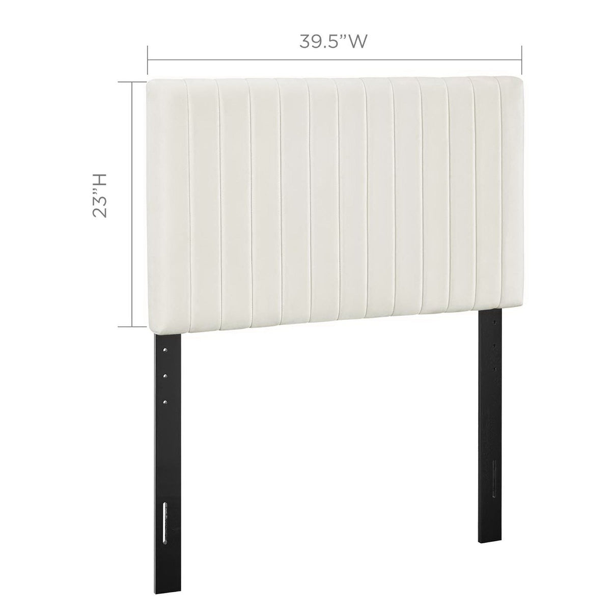 Keira performance velvet headboard, white with vertical channel tufting, black metal legs on Tampa Home & Garden Store