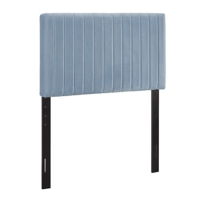 Keira Performance Velvet Headboard blue velvet with vertical tufting and black legs on Tampa Home & Garden Store
