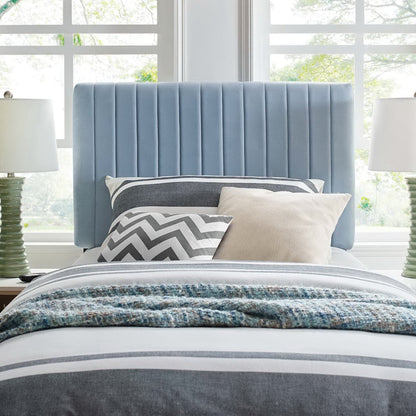 Keira Performance Velvet Headboard by Modway in blue velvet with vertical channel tufting on Tampa Home & Garden Store