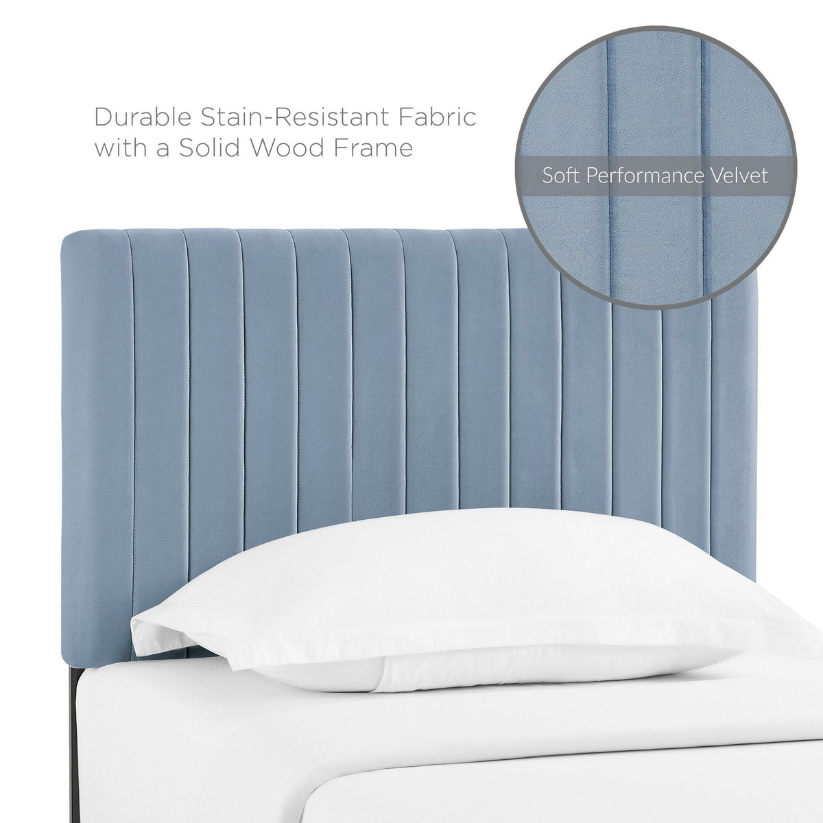 Keira Performance Velvet Headboard by Modway, blue velvet upholstery with channel tufting on Tampa Home & Garden Store