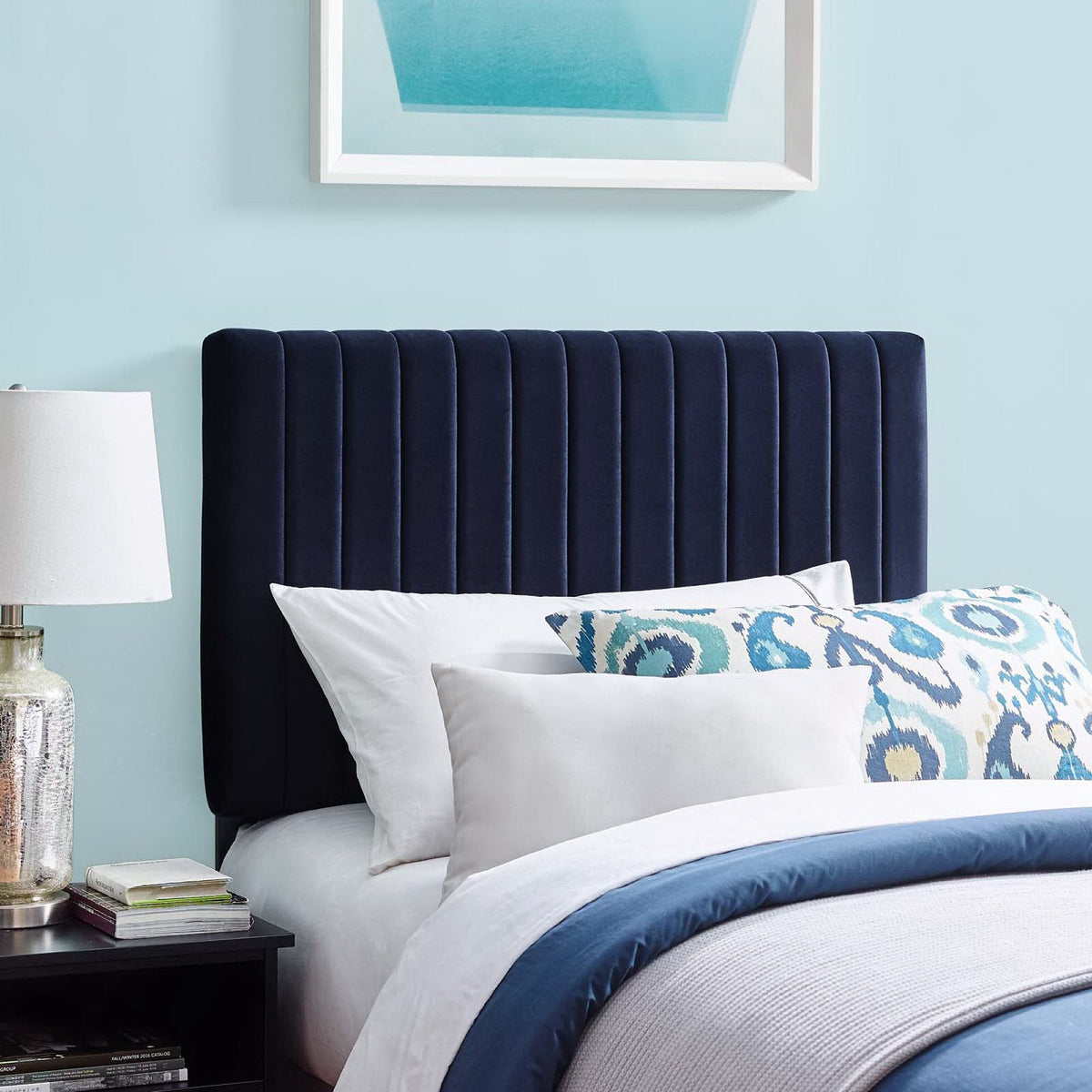 Keira Performance Velvet Headboard by Modway navy velvet with vertical channel tufting on Tampa Home & Garden Store