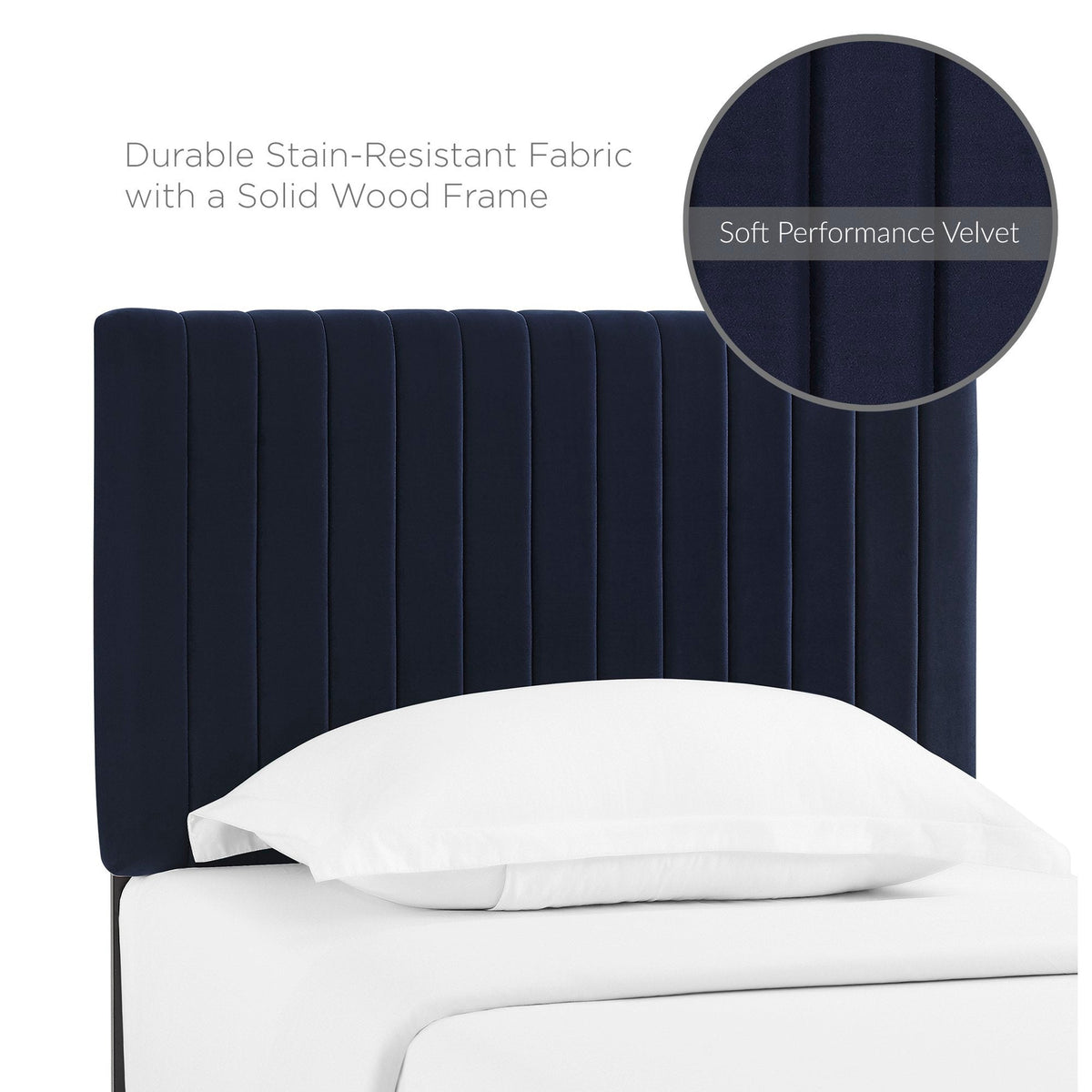 Keira Performance Velvet Headboard by Modway in navy blue velvet with vertical channel tufting on Tampa Home & Garden Store