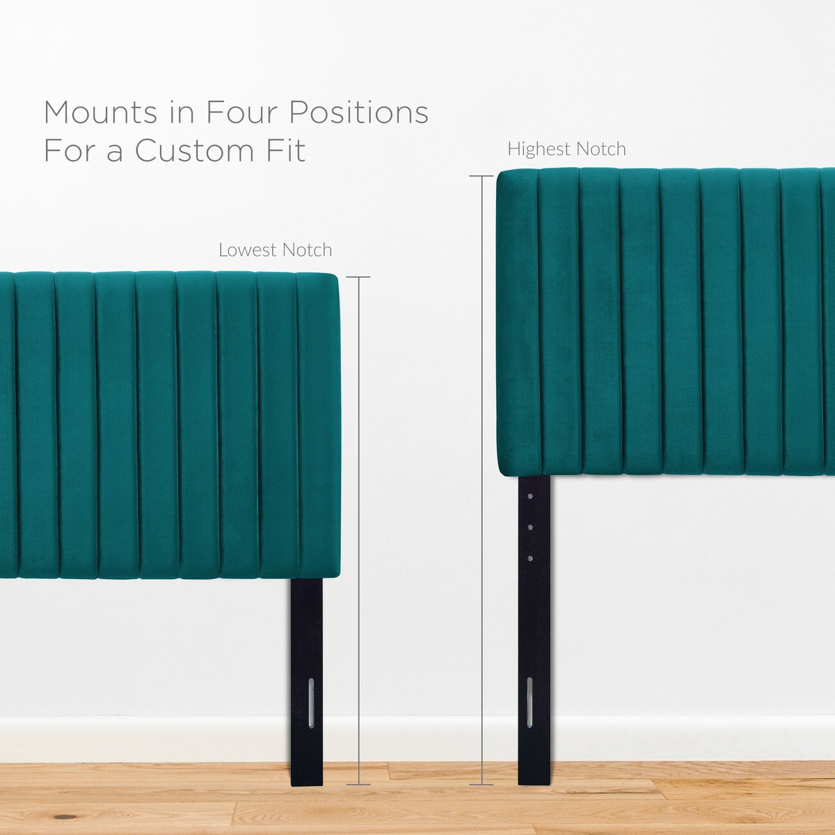 Keira Velvet Headboard by Modway teal tufted headboard with 4-position mount on black rails on Tampa Home & Garden Store