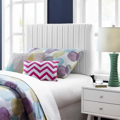 Keira faux leather headboard by Modway, white padded vertical channel tufting on Tampa Home & Garden Store
