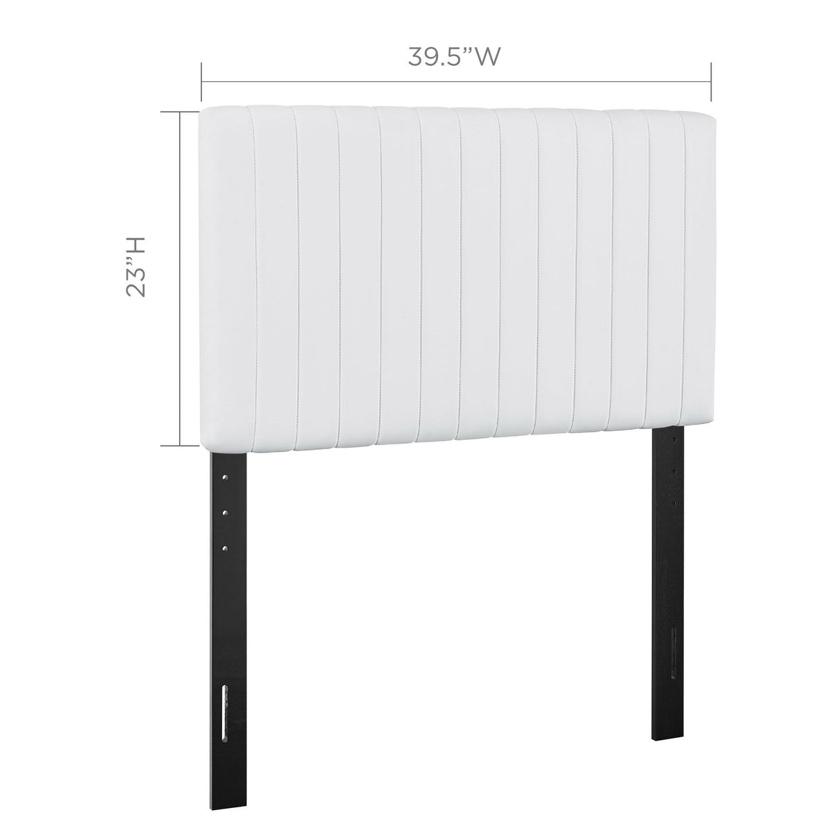 Keira faux leather headboard in white with vertical channel stitching and black metal legs on Tampa Home & Garden Store