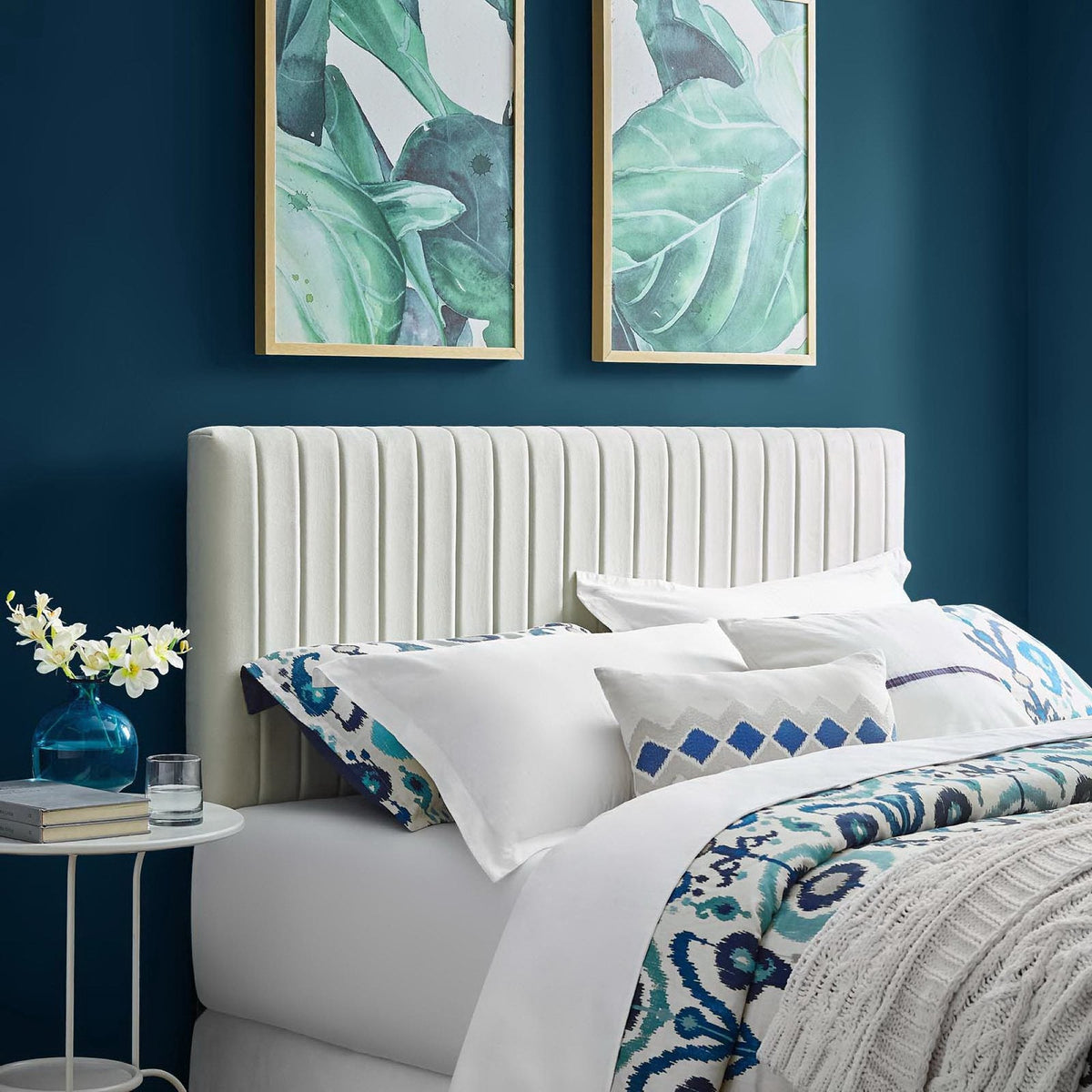 Keira Performance Velvet Headboard by Modway, ivory tufted velvet with vertical channels on Tampa Home & Garden Store