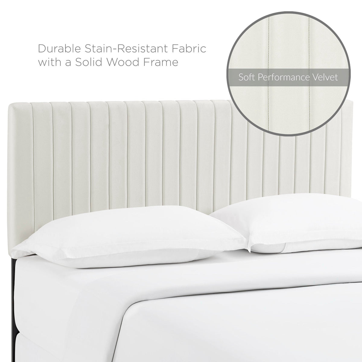 Keira Performance Velvet Headboard by Modway in white velvet with vertical channel tufting on Tampa Home & Garden Store