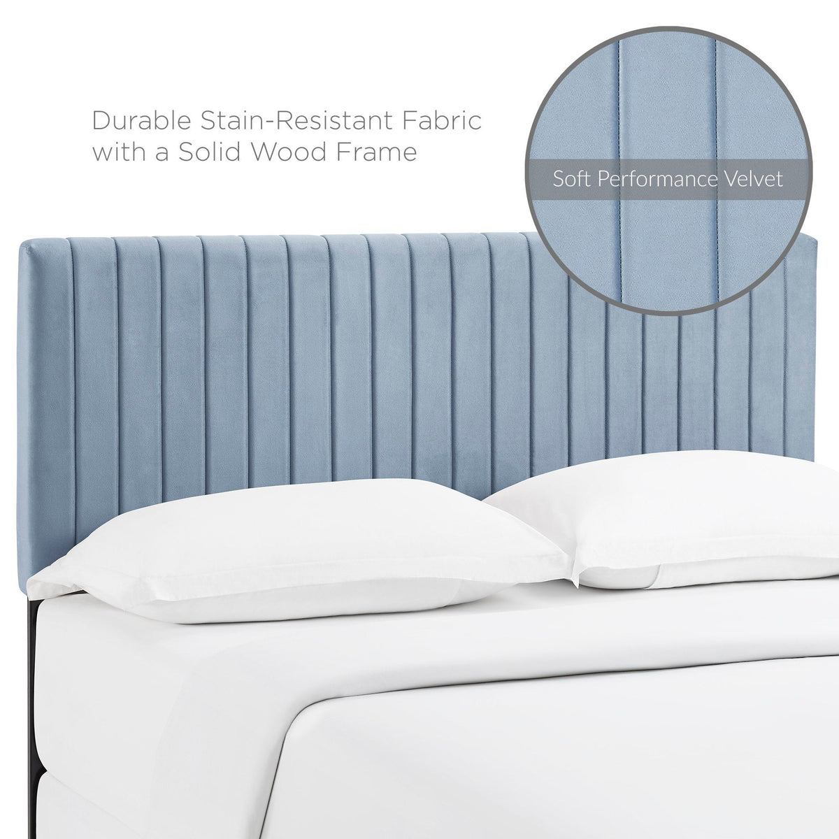Keira Performance Velvet Headboard by Modway in blue velvet with vertical channel tufting on Tampa Home & Garden Store