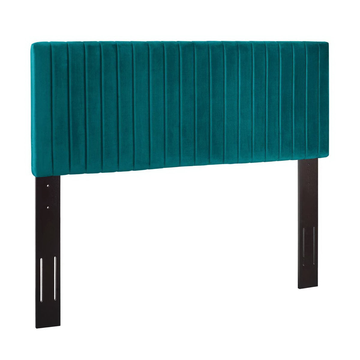 Keira Performance Velvet Headboard teal velvet with vertical channel tufting and dark legs on Tampa Home & Garden Store