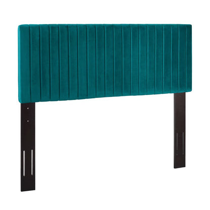 Keira Performance Velvet Headboard teal velvet with vertical channel tufting and dark legs on Tampa Home & Garden Store