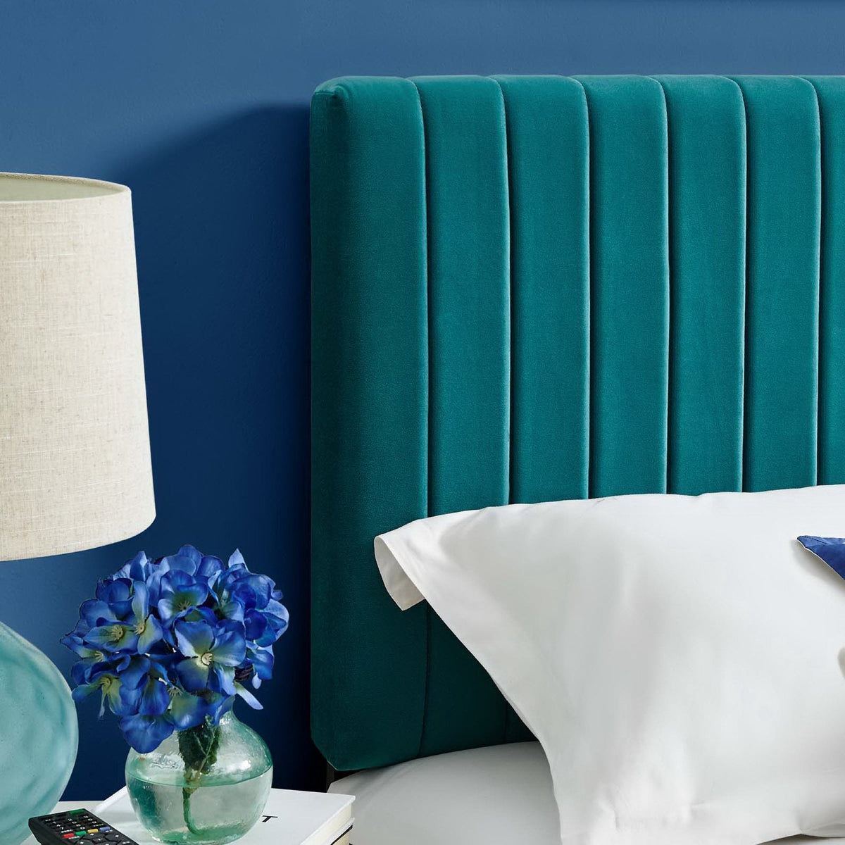 Keira Performance Velvet Headboard by Modway teal velvet with vertical channels on Tampa Home & Garden Store
