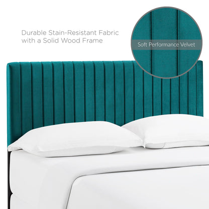 Keira Performance Velvet Headboard teal with vertical channel tufting on Tampa Home & Garden Store