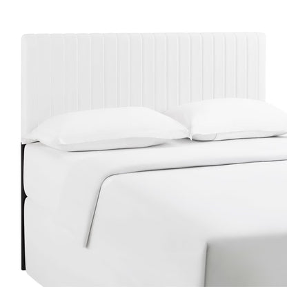 Keira Faux Leather Headboard white with vertical channel tufting and slim black legs on Tampa Home & Garden Store