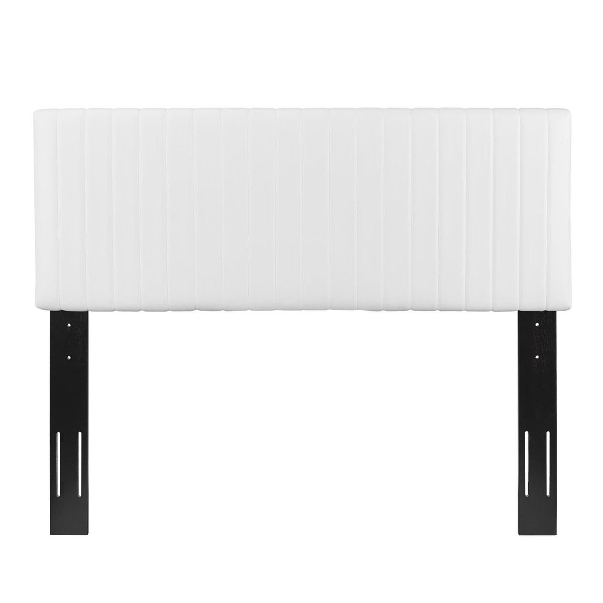 Keira Faux Leather Headboard white vertical channel stitching black metal legs Modway on Tampa Home & Garden Store