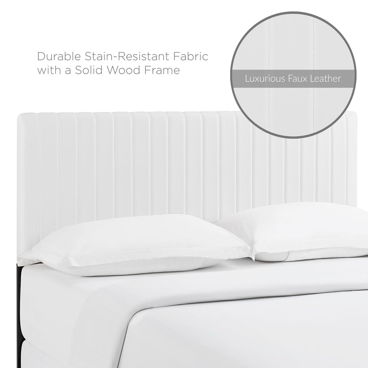 Keira faux leather headboard in white with vertical tufting on a frame by HouseOfZazla on Tampa Home & Garden Store