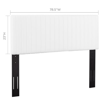 Keira Faux Leather Headboard white with vertical channel tufting on black metal legs on Tampa Home & Garden Store