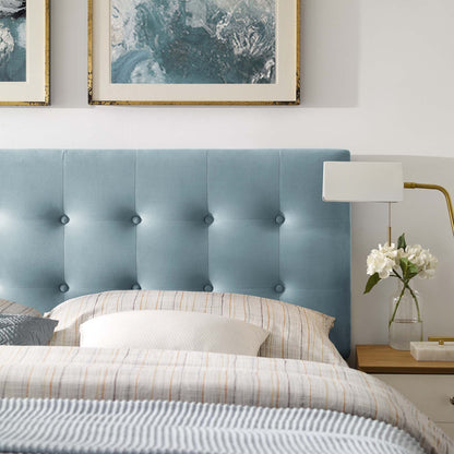 Emily Biscuit Tufted Performance Velvet Queen Headboard in blue on Tampa Home & Garden Store