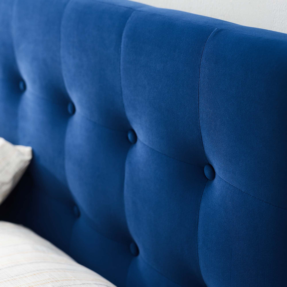 Emily Biscuit Tufted Performance Velvet Queen Headboard in blue velvet by Modway on Tampa Home & Garden Store