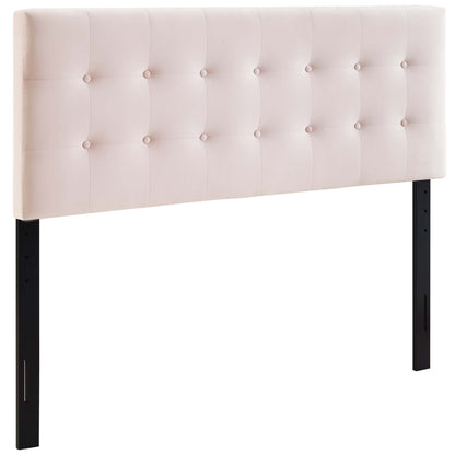 Emily Biscuit Tufted Performance Velvet Queen Headboard in pale blush velvet with button tufting on Tampa Home & Garden Store