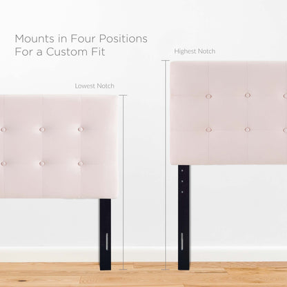 Emily Biscuit Tufted Velvet Queen Headboard pair blush pink with button tufting on black rails on Tampa Home & Garden Store