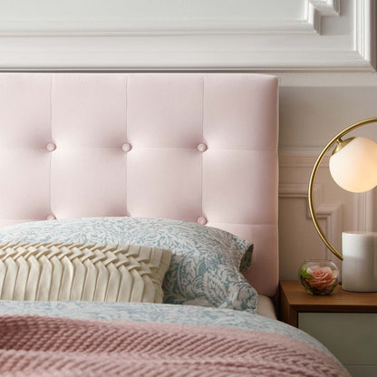 Emily Biscuit Tufted Velvet Queen Headboard blush pink with button tufting by HouseOfZazla on Tampa Home & Garden Store