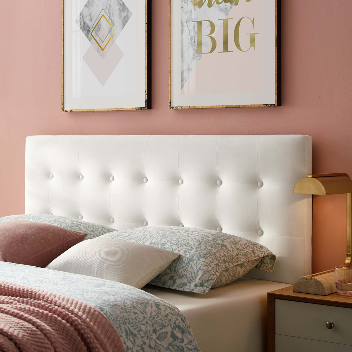 Emily Biscuit Tufted Queen Headboard white performance velvet with button tufting by Modway on Tampa Home & Garden Store