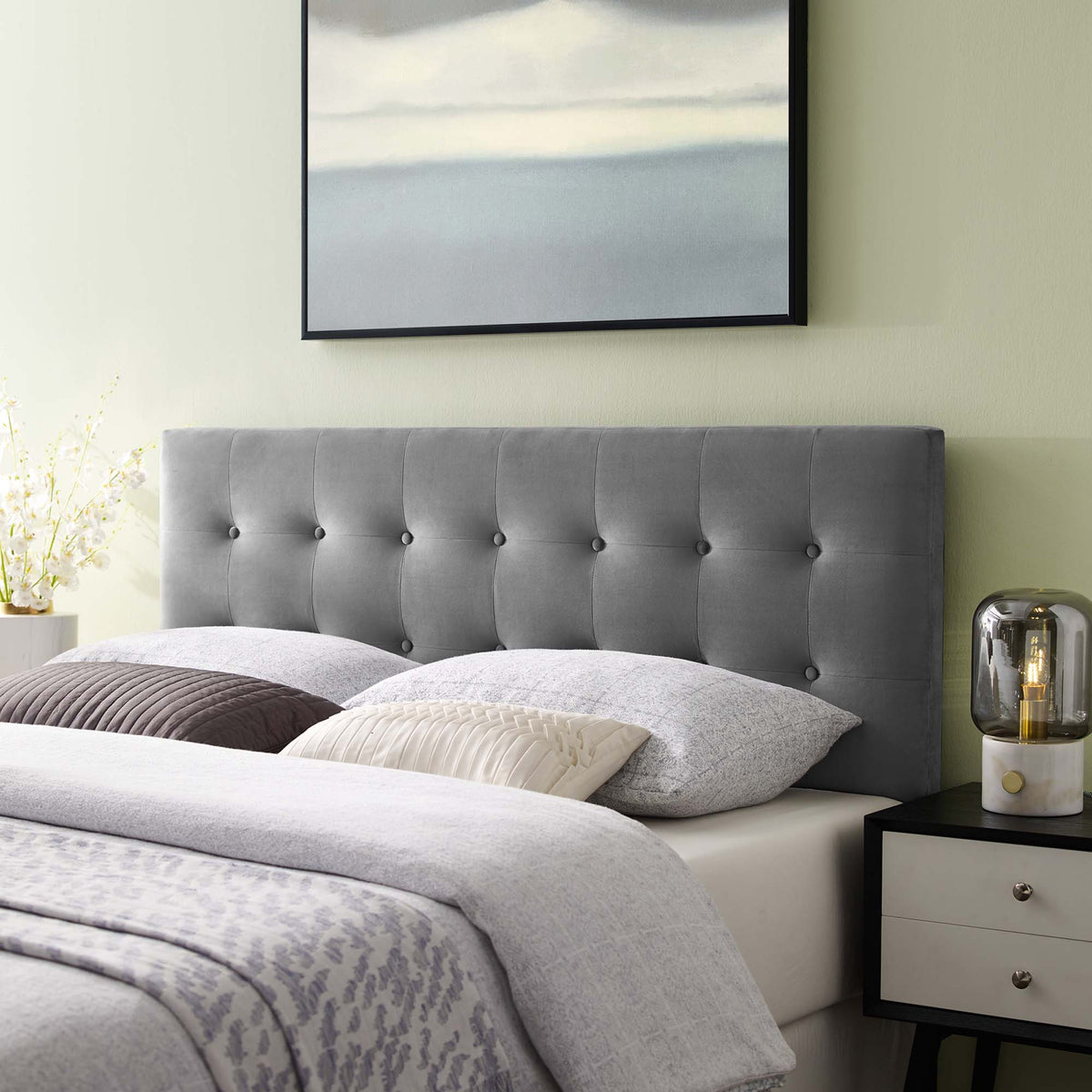 Emily Biscuit Tufted Performance Velvet King Headboard gray velvet by Modway on Tampa Home & Garden Store