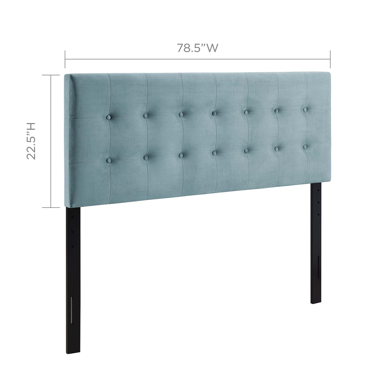 Emily Biscuit Tufted King Headboard in blue velvet with button tufting and black legs on Tampa Home & Garden Store
